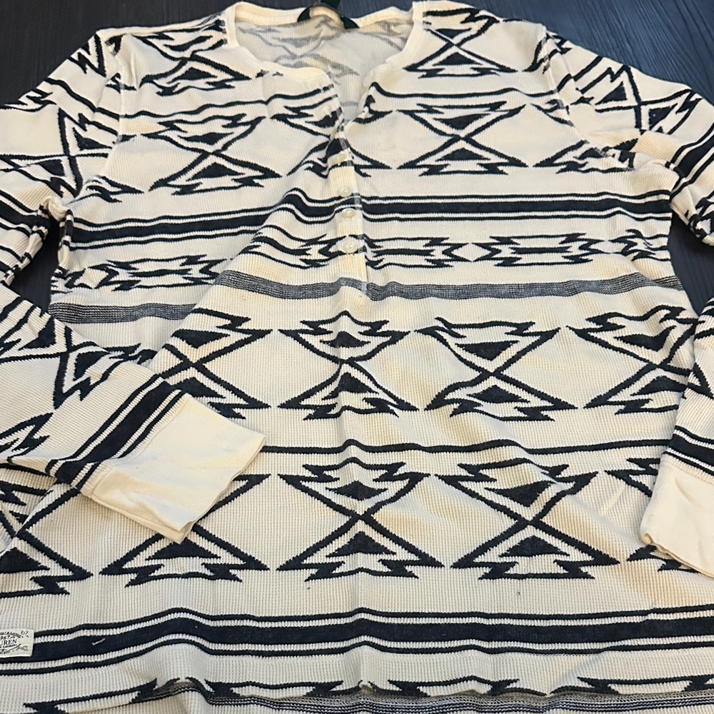 Cream and Black Patterned Long Sleeve Shirt